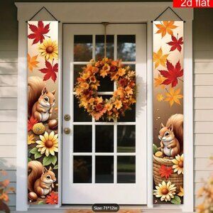 Pair of Autumn Squirrel Porch Banners - Outdoor/Indoor use, Polyester